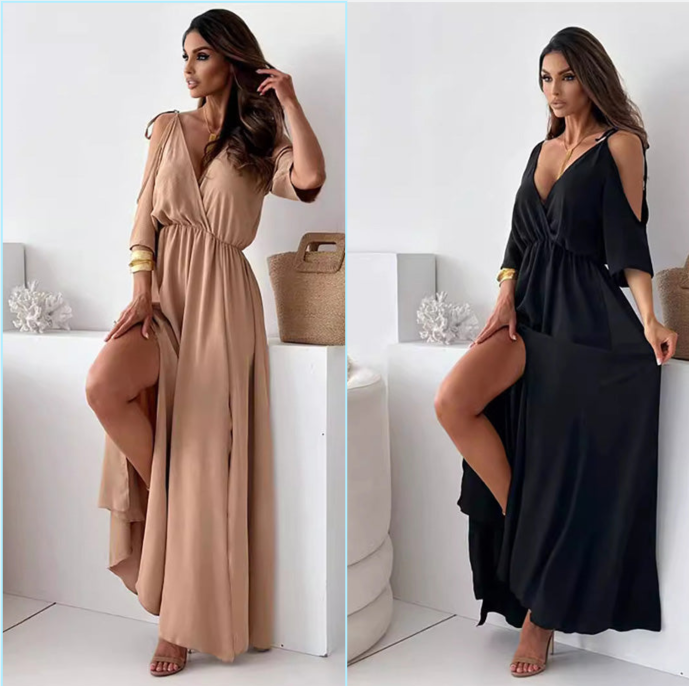 ISABELLA | Elegante Jurk met Zijsplit en V-hals voor een Flatterende en Vrouwelijke Stijl