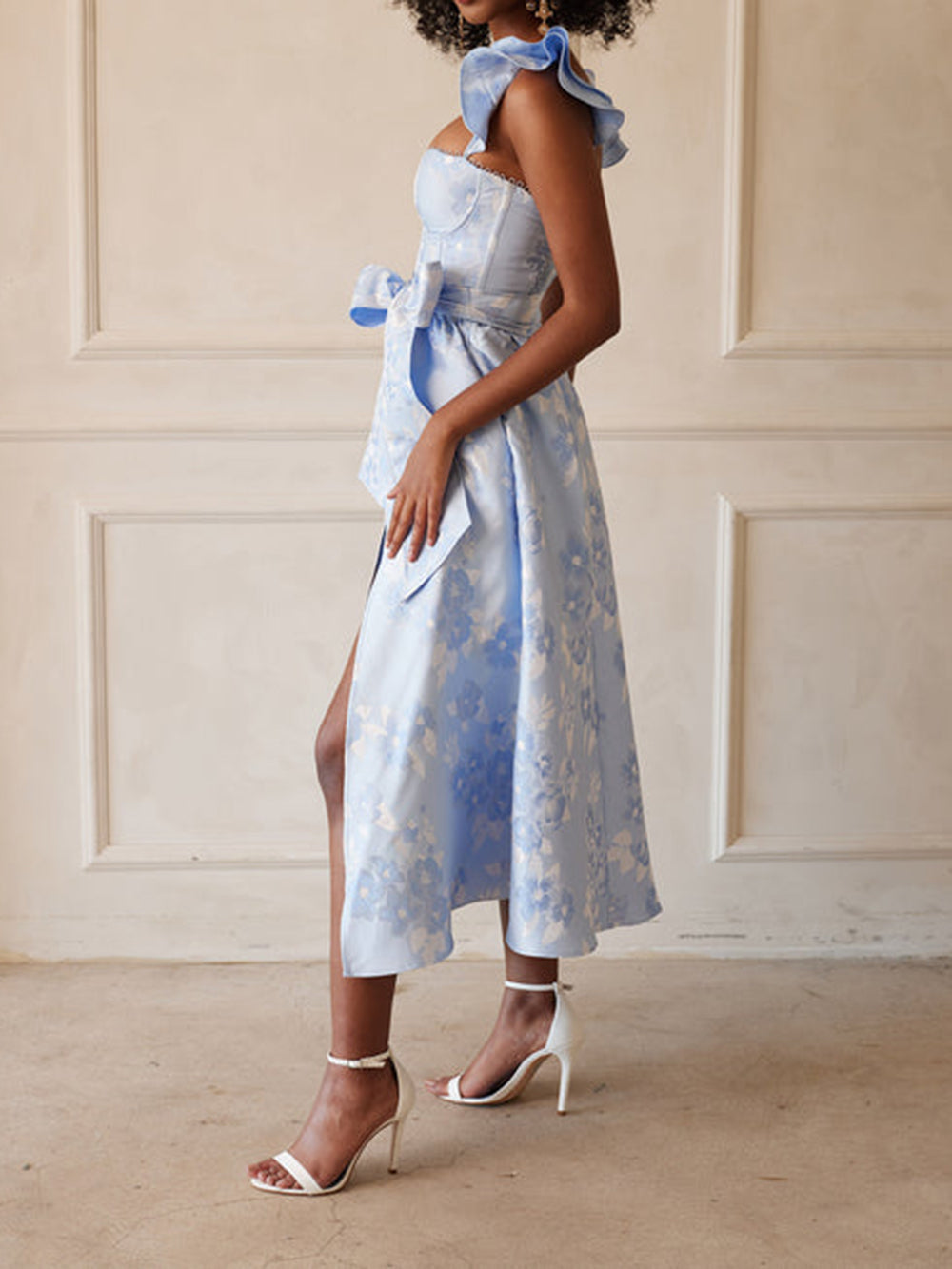 Gestrikt jurk met print en vlindermouwen