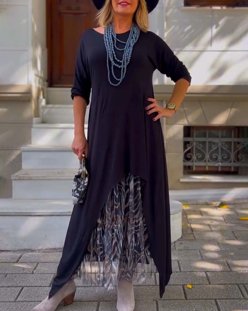 RAFFAELLA | Asymmetrische Jurk met Lange Mouwen en Tulle Effect Rok voor een Chique en Unieke Look