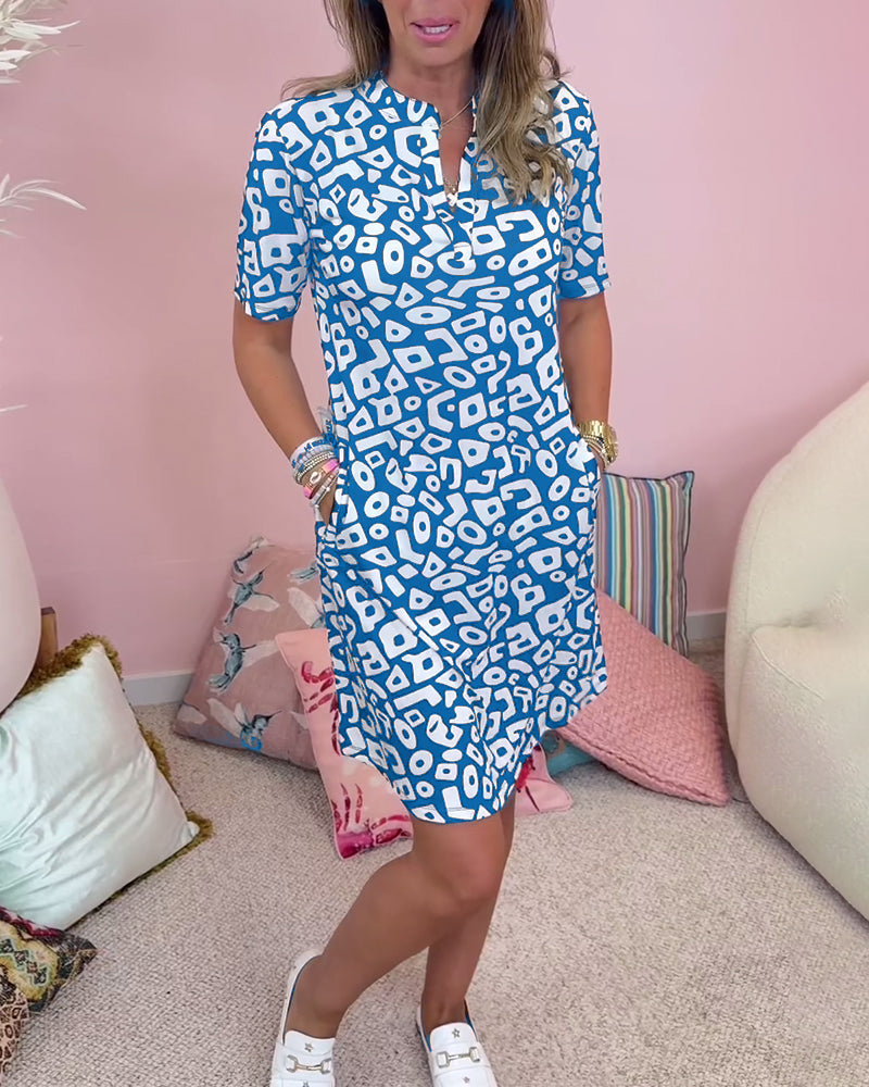 MALIA | Casual Zomerjurk met Ronde Hals en Originele Gedrukte Zakken