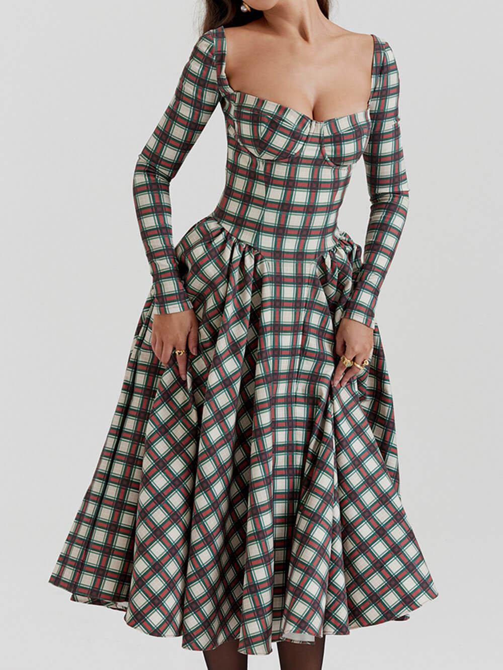 Rode tartan midi corset jurk