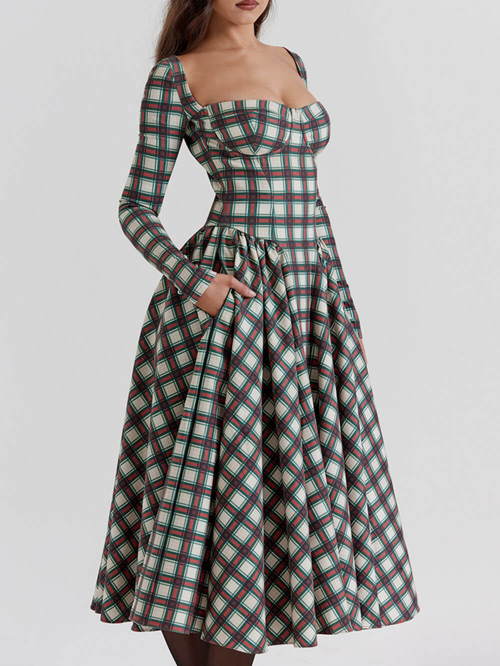 Rode tartan midi corset jurk