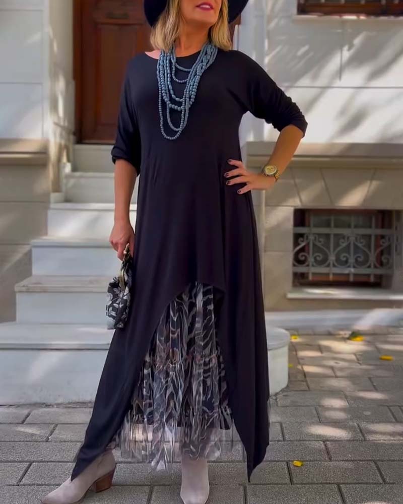 RAFFAELLA | Asymmetrische Jurk met Lange Mouwen en Tulle Effect Rok voor een Chique en Unieke Look