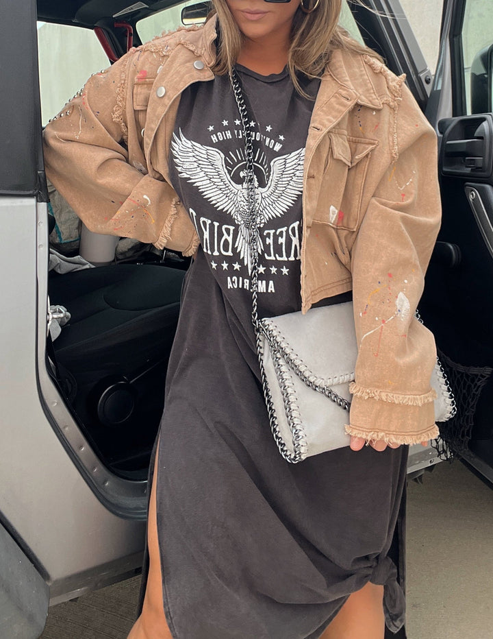 Midi-jurk met vogelprint