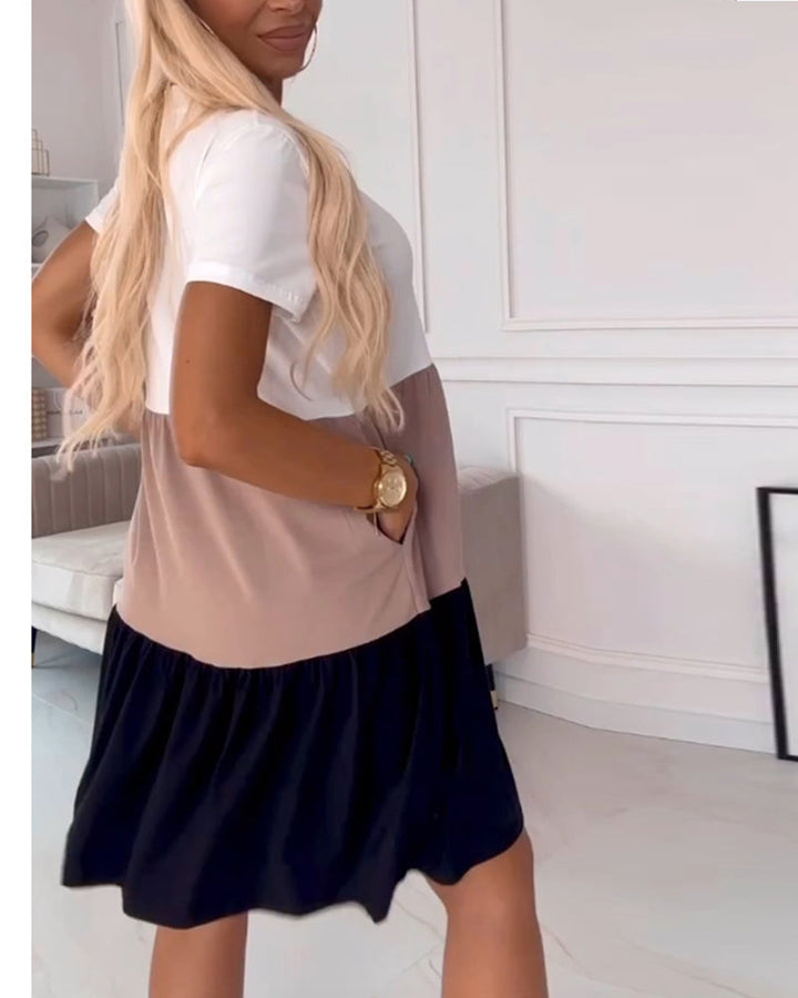 LILYA | Casual Zomerjurk met Korte Mouwen en Color Block Design