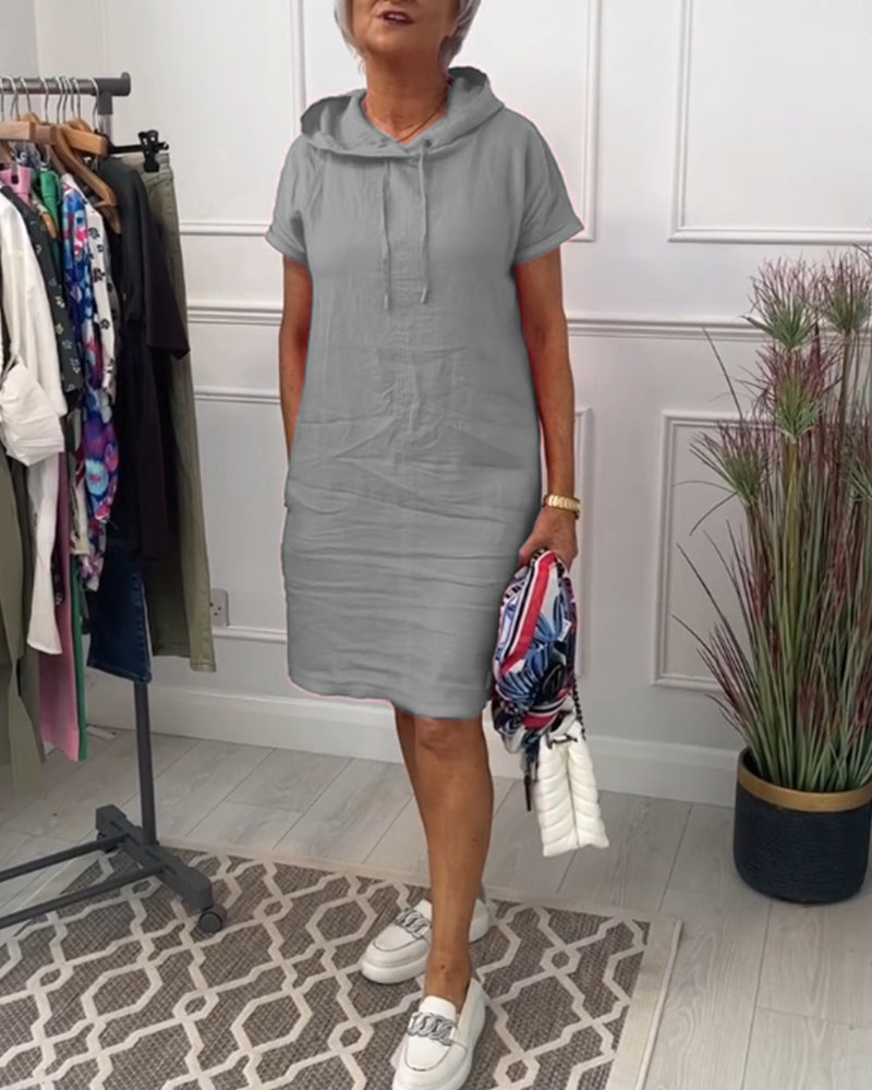 INES | Casual Jurk met Kap en Korte Mouwen Perfect voor de Zomer