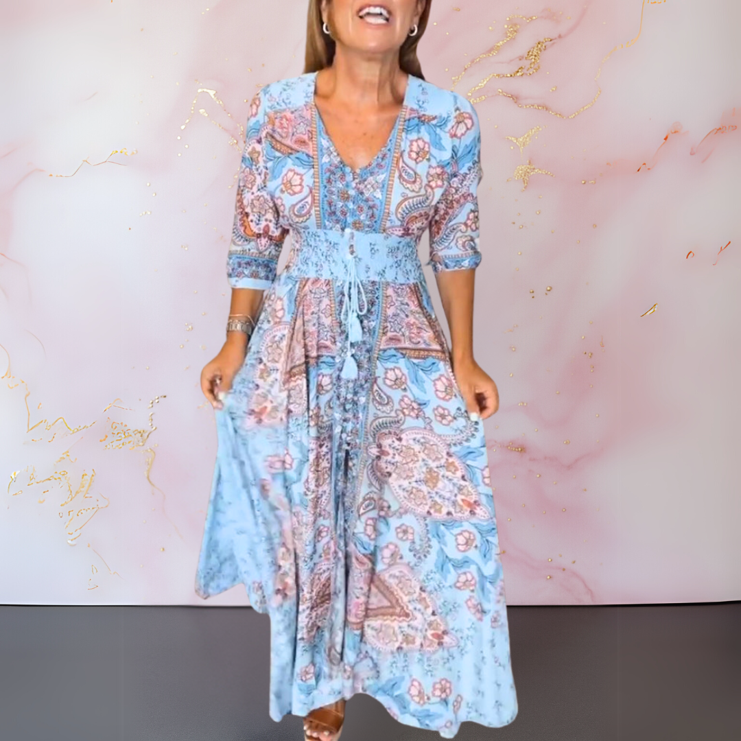 FLAVIA | Zomerjurk met Flatterende Pasvorm en V-Hals