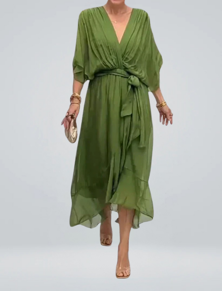 GINEVRA | Lange Elegante Jurk met Vrouwelijke Halslijn