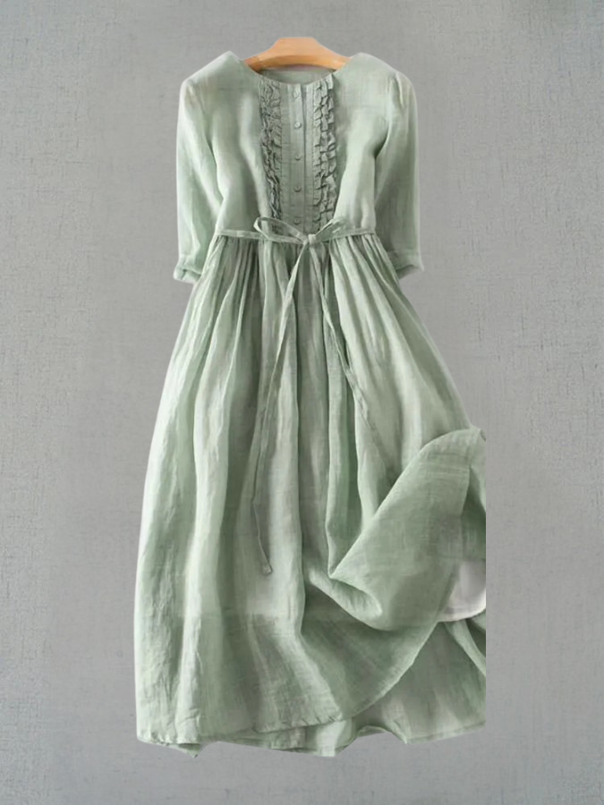 Arya - Retro Stijl Damesjurk met Ronde Hals en Taillebanden