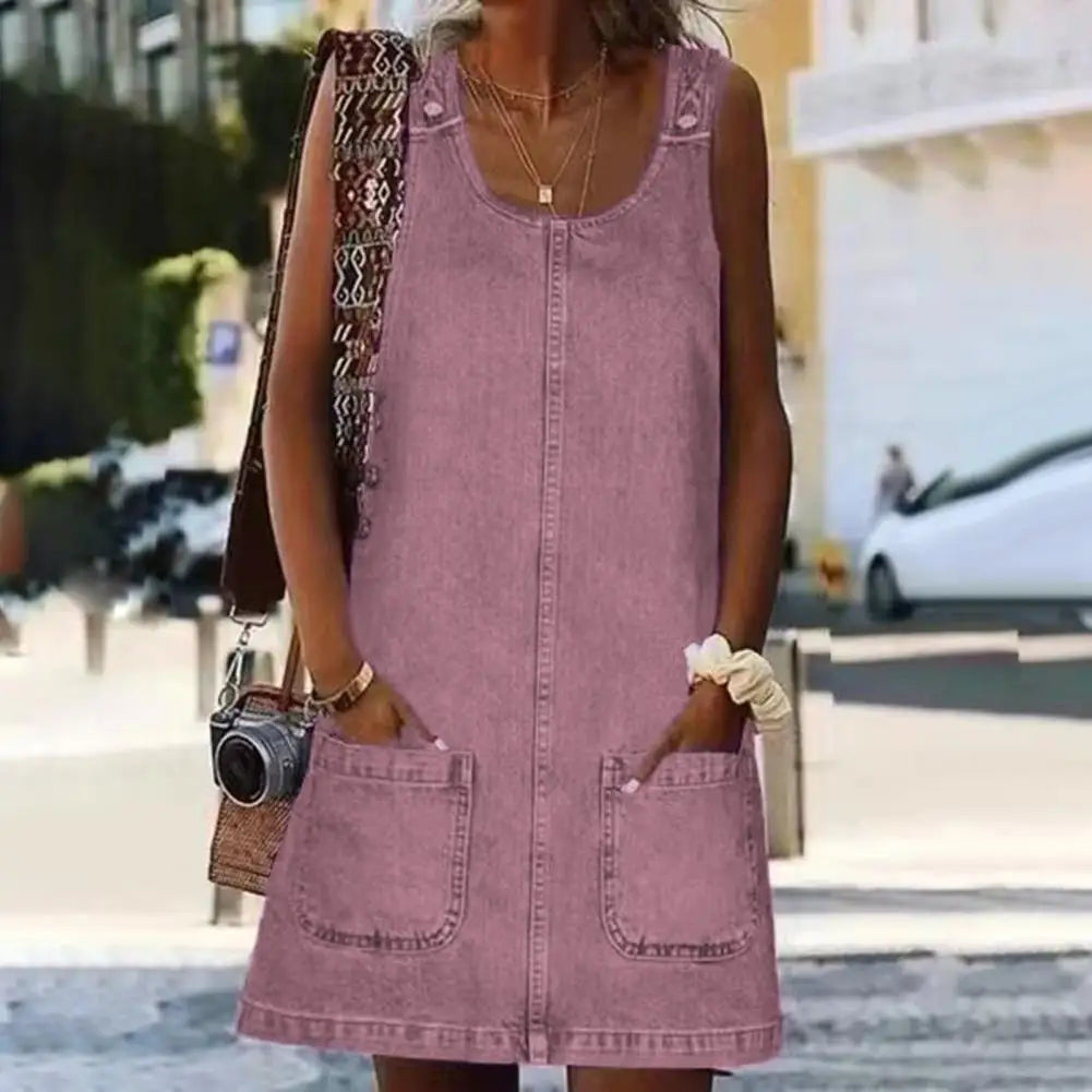 LUCIA | Zomerjurk van Denim met Slankmakende Pasvorm en Comfortabele Zakjes voor Elke Gelegenheid