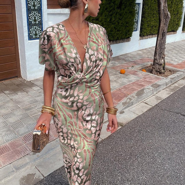 ROXANA | Lange Elegante Jurk met Gevlochten Details bij de Hals