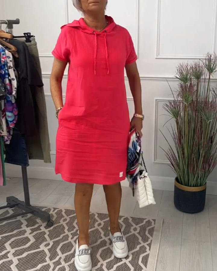INES | Casual Jurk met Kap en Korte Mouwen Perfect voor de Zomer