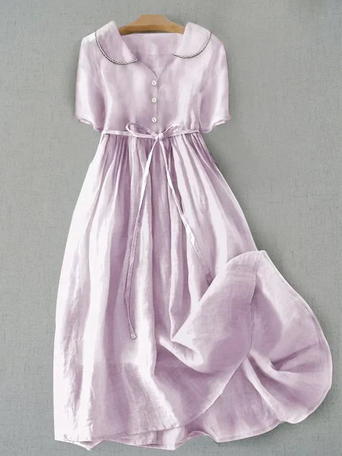 Isla - Elegante Jurk van Katoen en Linnen met Halve Mouwen
