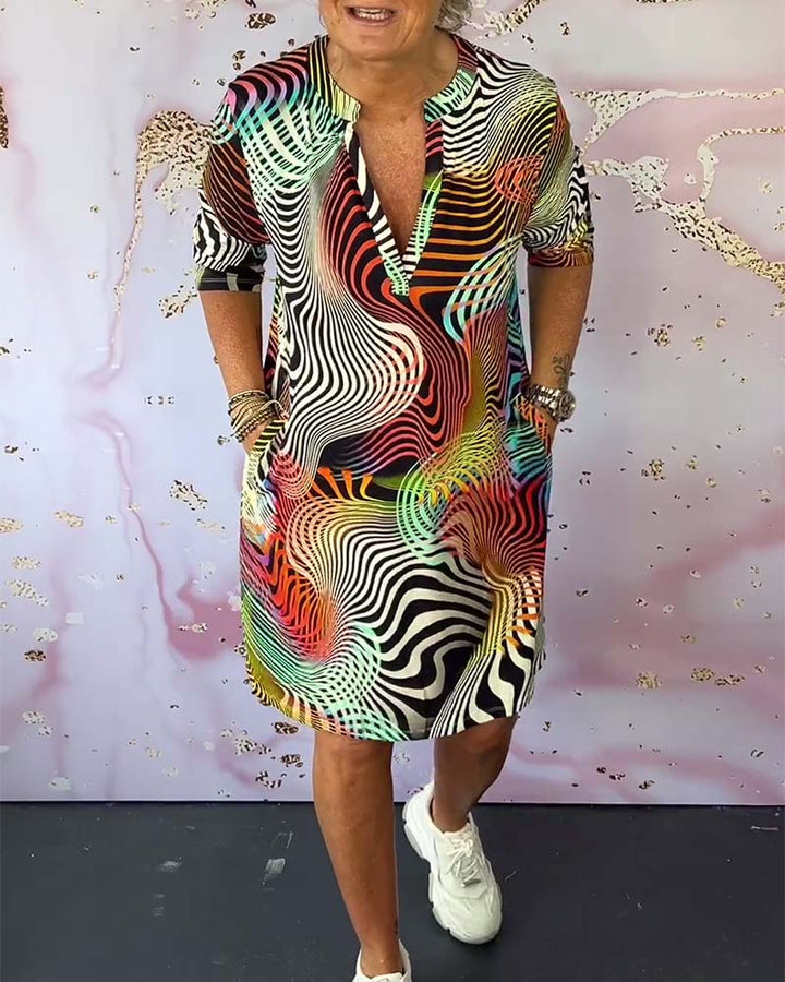 GABRIELLA | Optisch Patroon Jurk met Flatterende Pasvorm en Gedurfde Look voor Elke Dag