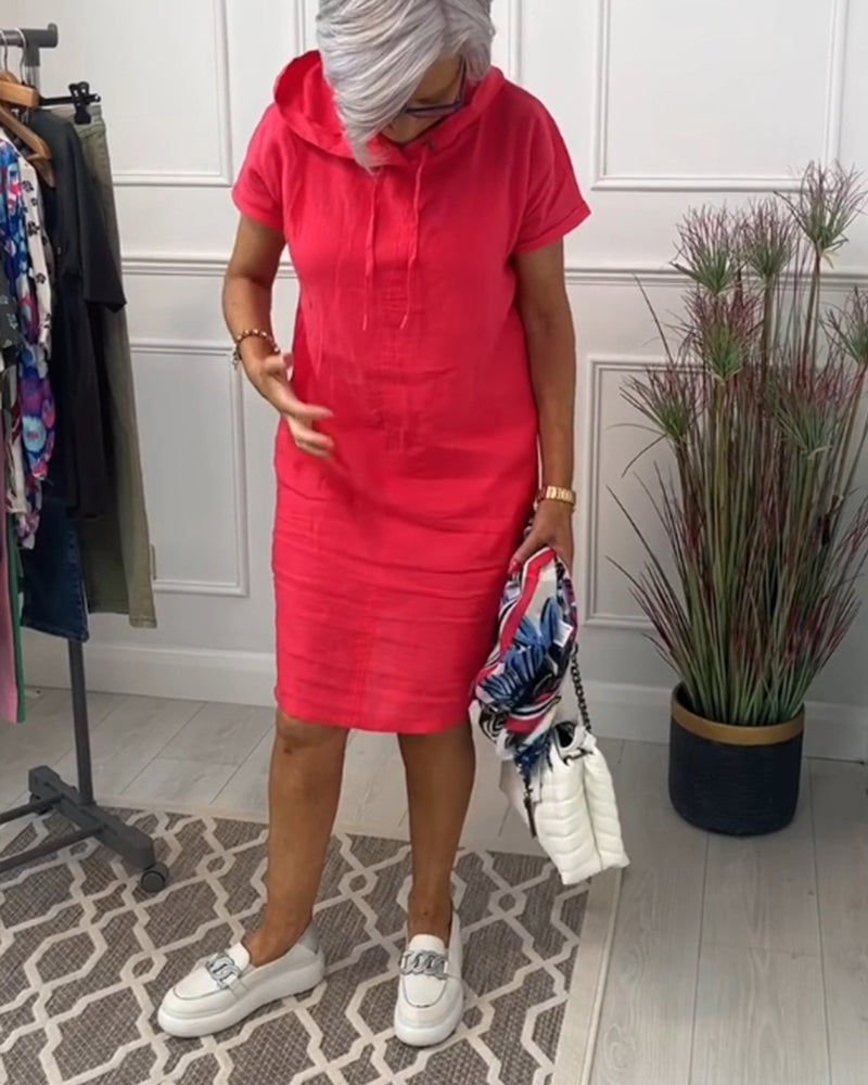 INES | Casual Jurk met Kap en Korte Mouwen Perfect voor de Zomer