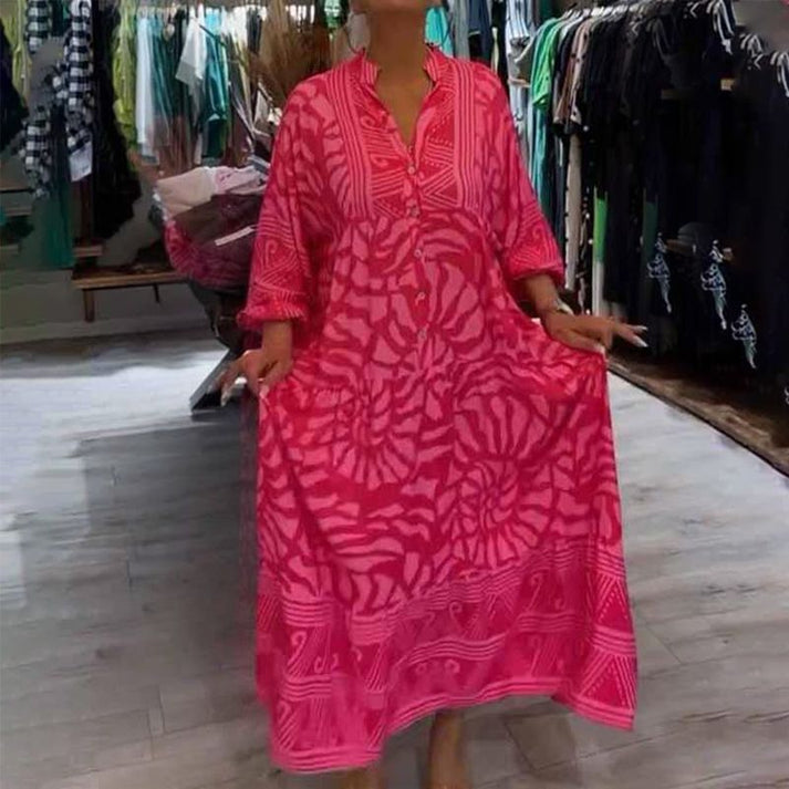 LILIANA | Maxi Jurk Vloeiend met Zonneprint en Zomercomfort – Ideaal voor Ontspannen Dagen