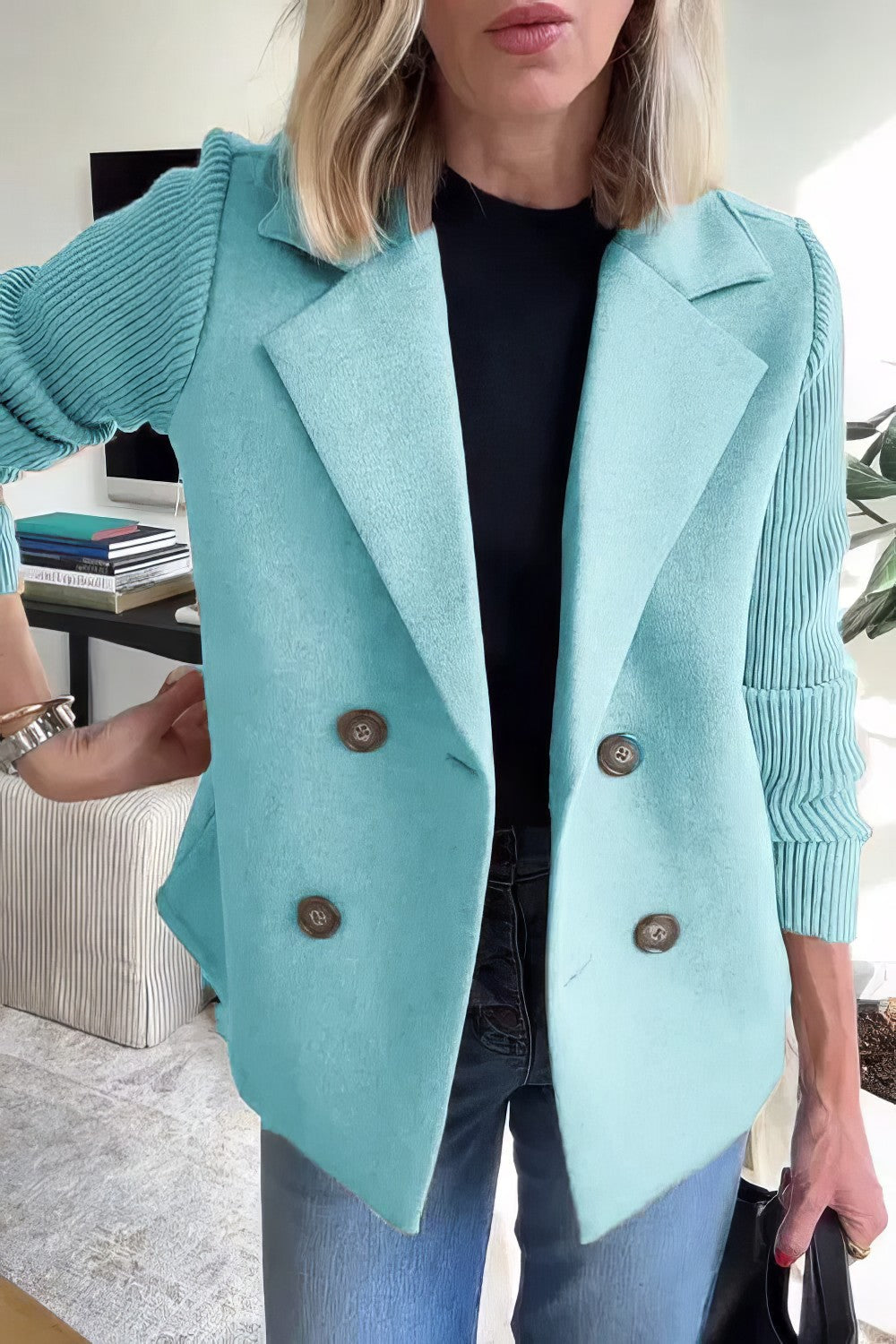CLAIRE | Lange Cardigan met Patchwork Mouwen, Trendy en Chic
