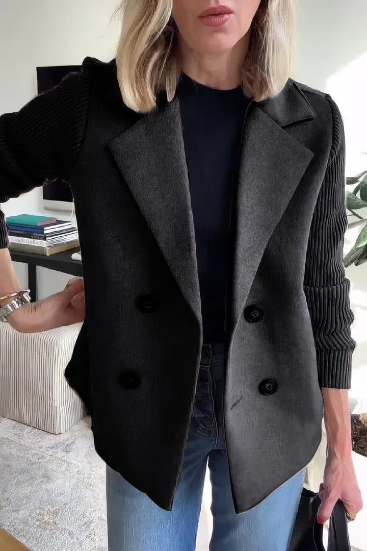 CLAIRE | Lange Cardigan met Patchwork Mouwen, Trendy en Chic